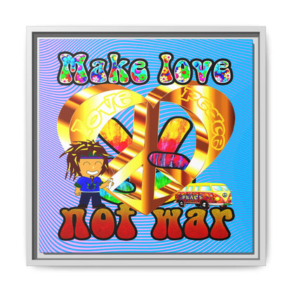 love peace - framed canvas art (light blue-purple wave)