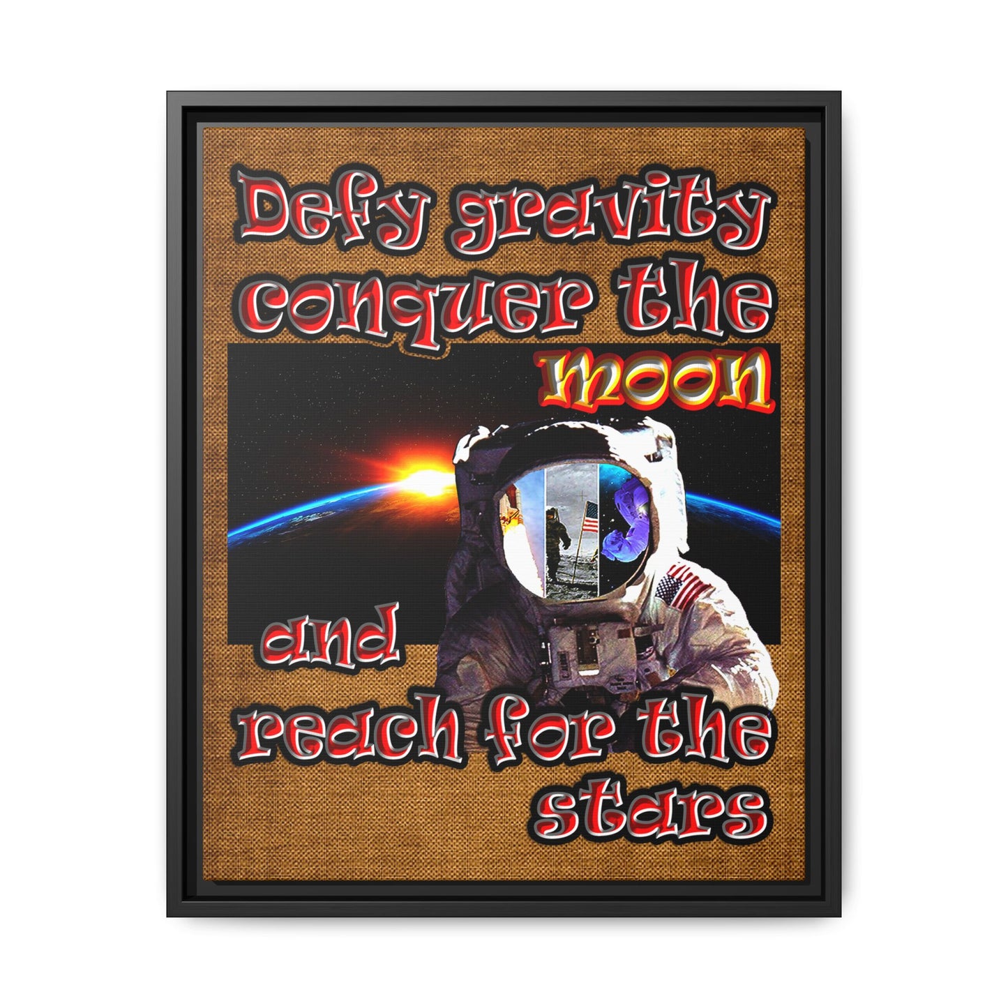 defy conquer reach - framed canvas art (brown papyrus)