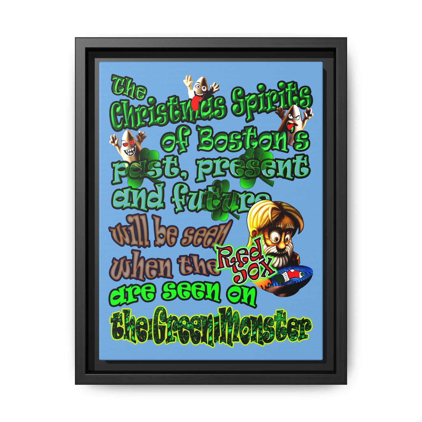christmas spirits of boston - framed canvas art (light blue)