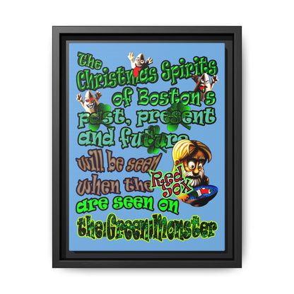 christmas spirits of boston - framed canvas art (light blue)