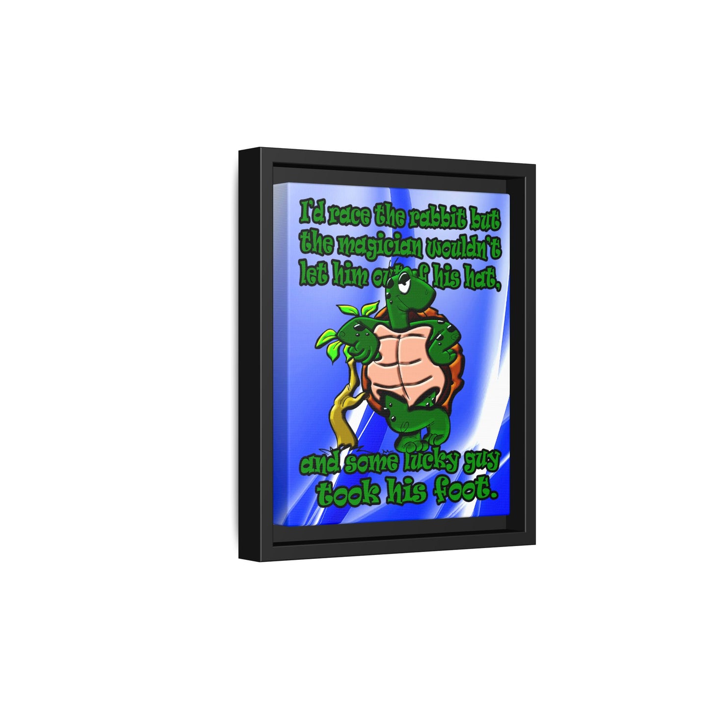 turtle race - framed canvas art (blue-white wave)