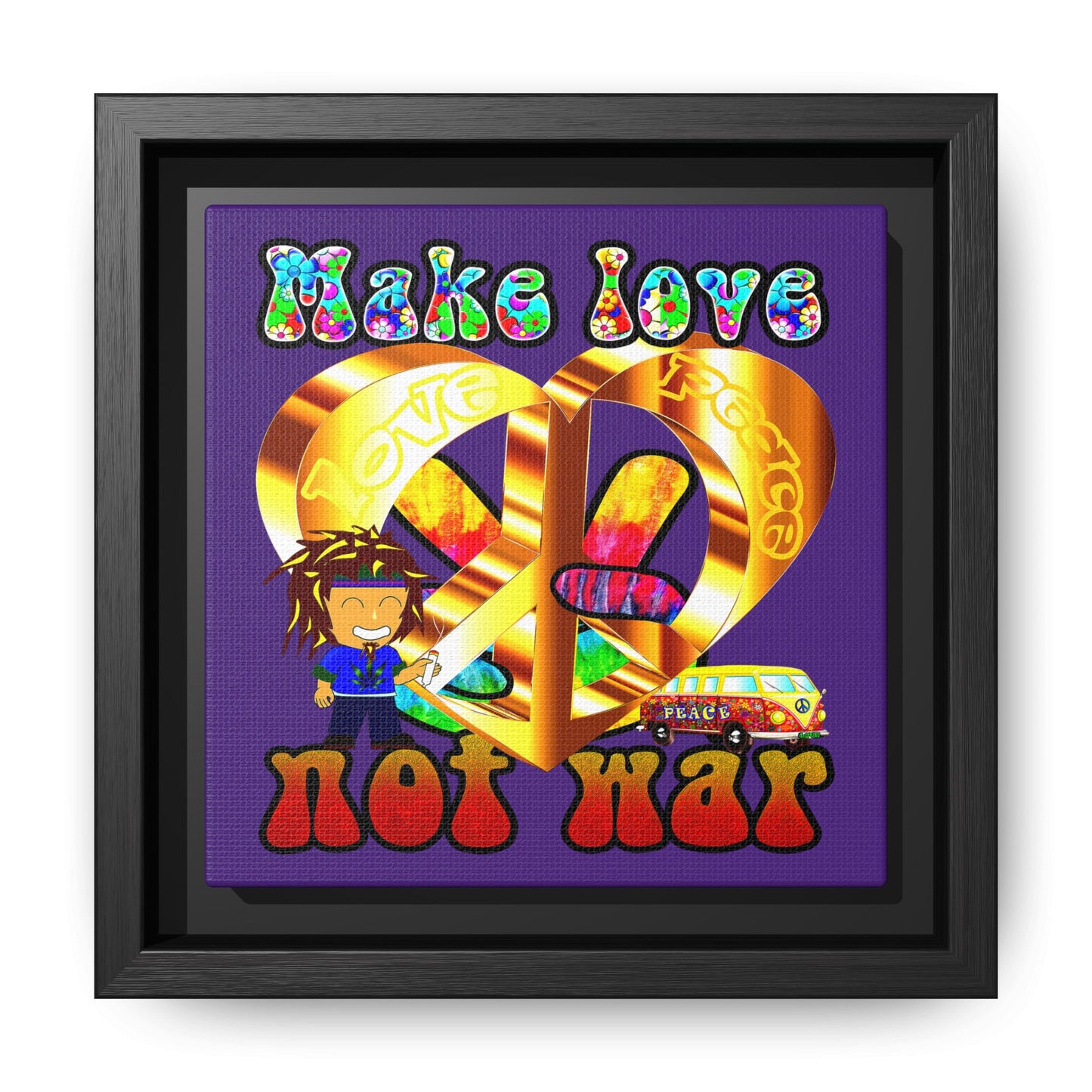 love peace - framed canvas art (purple)
