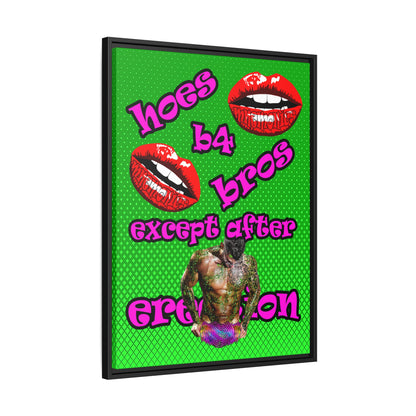 hoes b4 bros - framed canvas art (logo green)