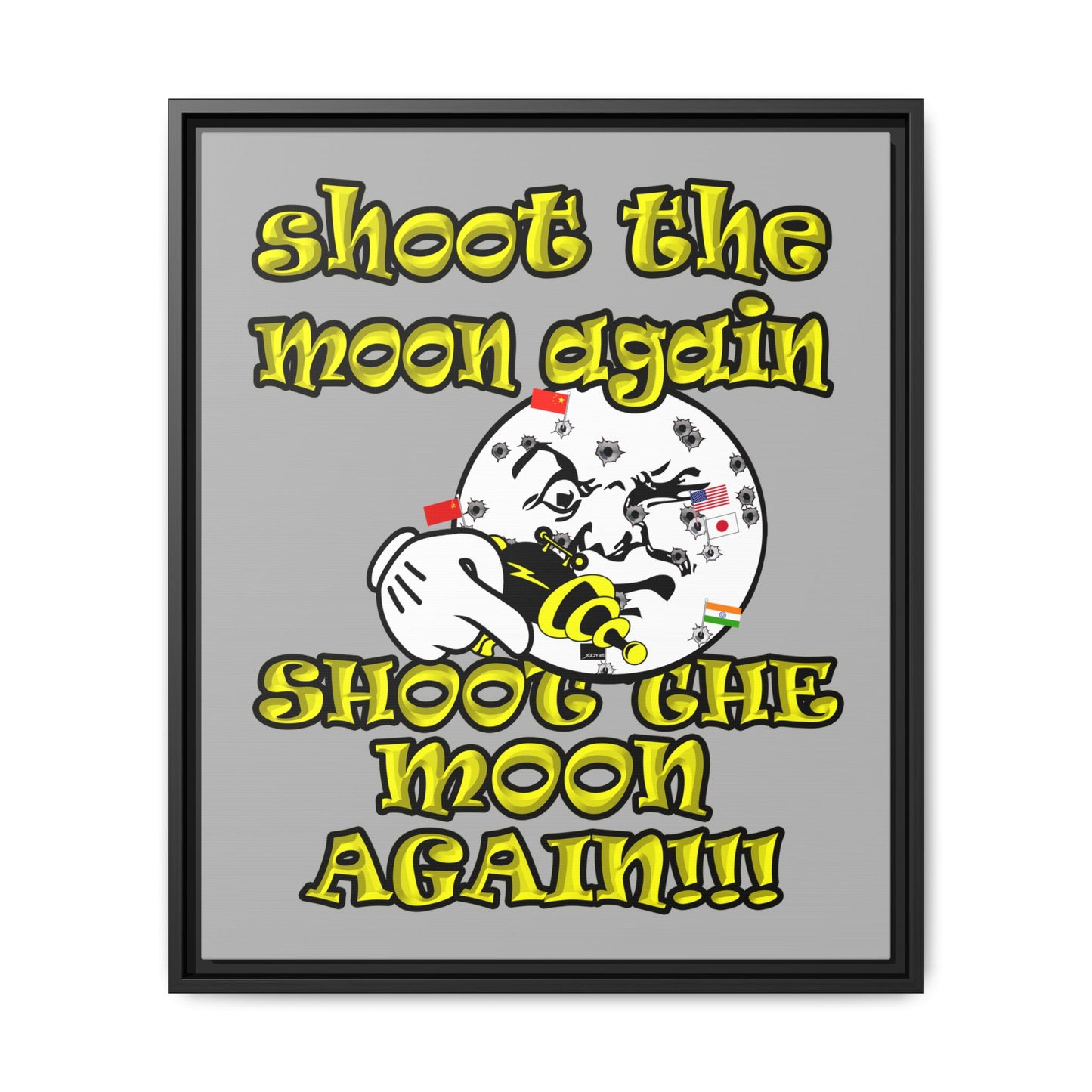 shoot the moon again - framed canvas art (light grey)
