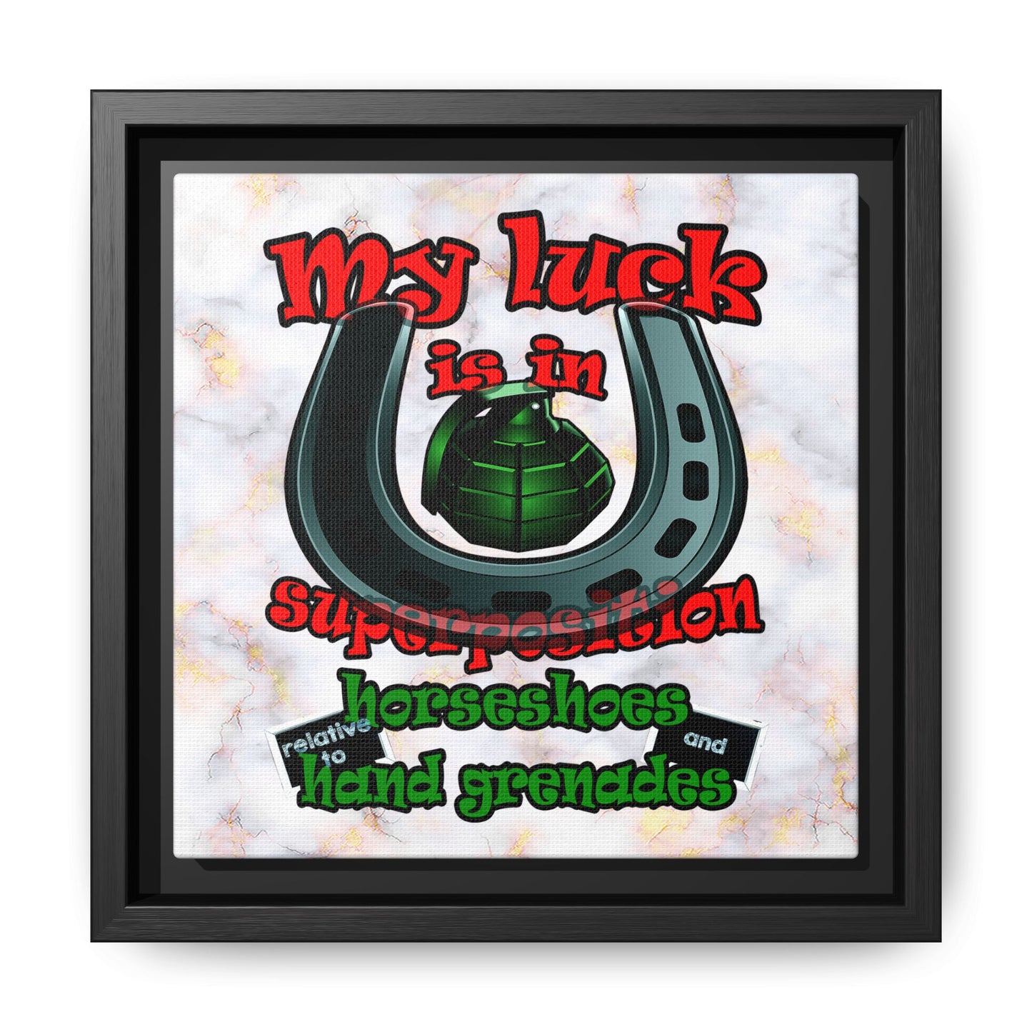my luck - framed canvas art (white marble)