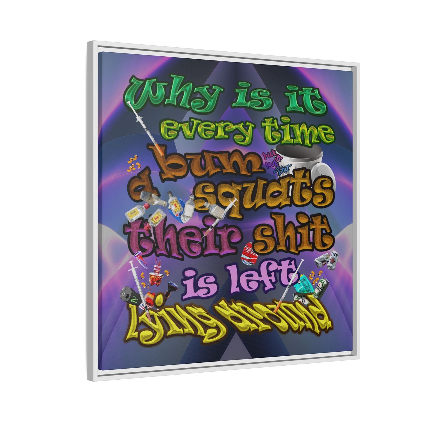 the bum's shit - framed canvas art (grey-pink wave)