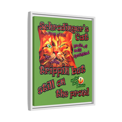 schrodinger's cat - framed canvas art (green)