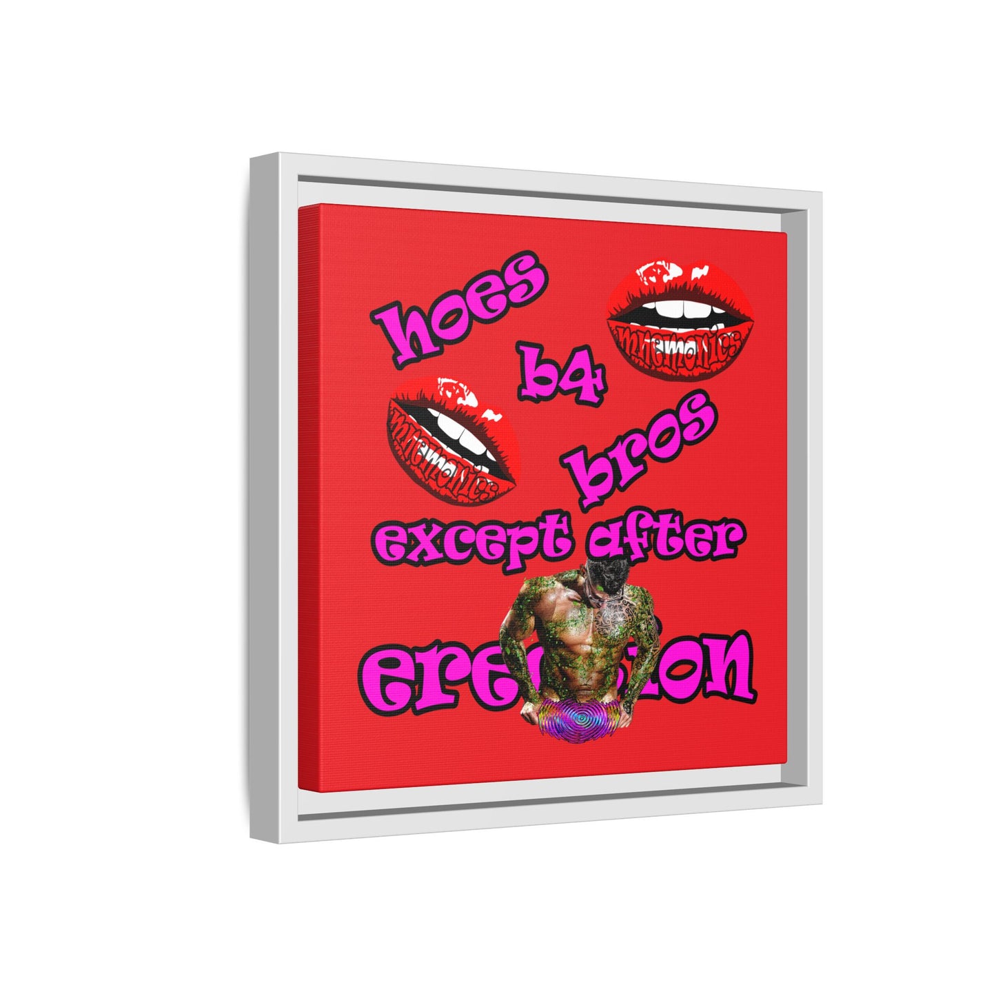 hoes b4 bros - framed canvas art (red)