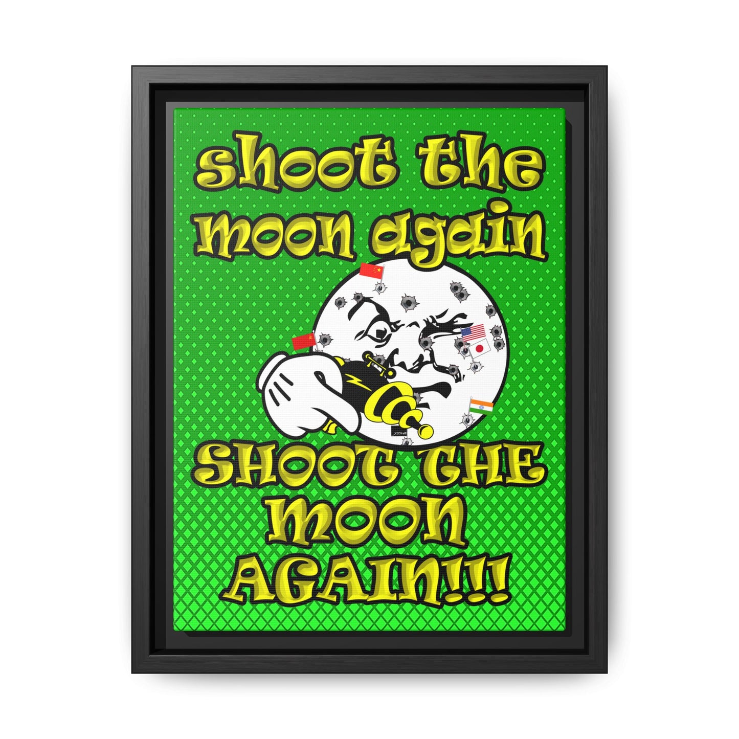 shoot the moon again - framed canvas art (logo green)