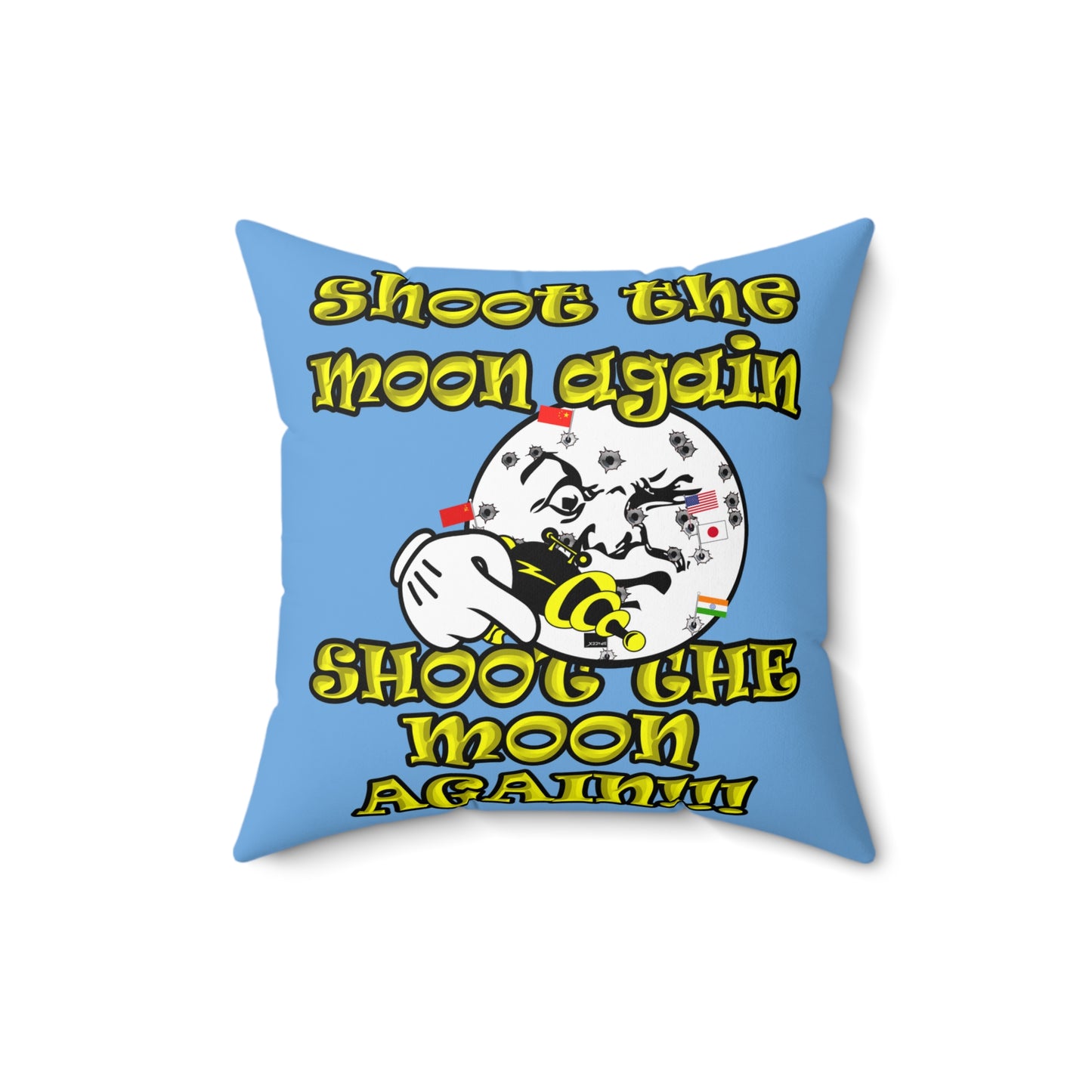 shoot the moon again - Spun Polyester Square Pillow - (light blue)