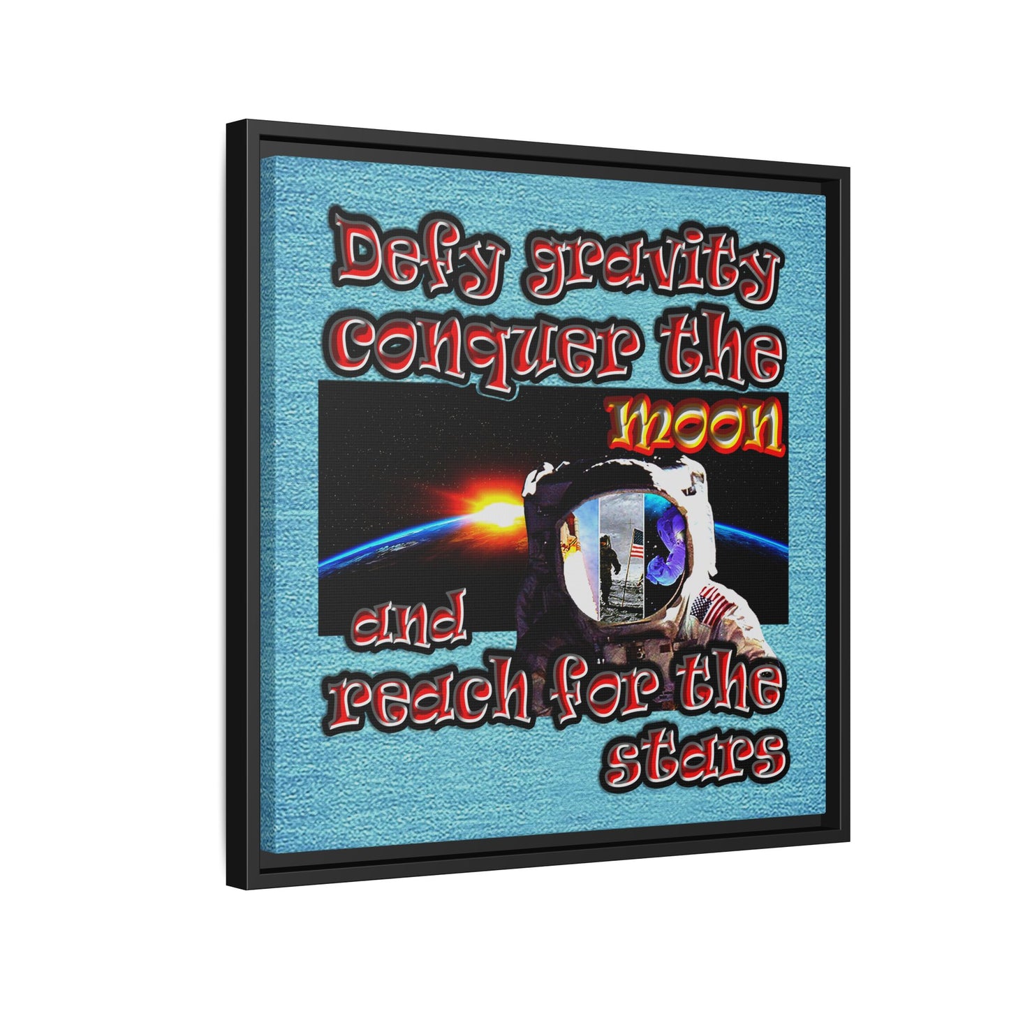 defy conquer reach - framed canvas art (faded blue)