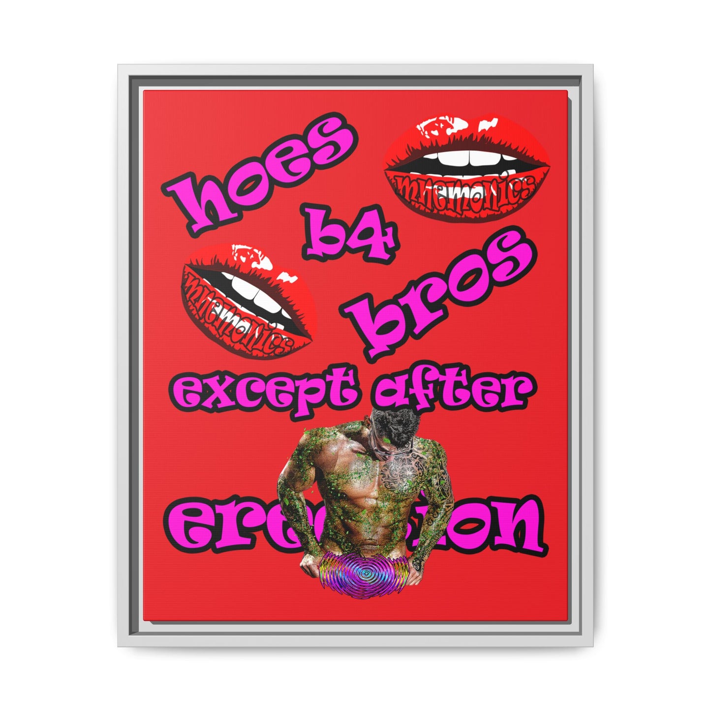 hoes b4 bros - framed canvas art (red)
