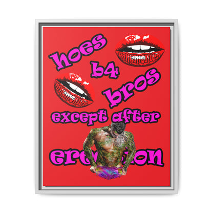 hoes b4 bros - framed canvas art (red)