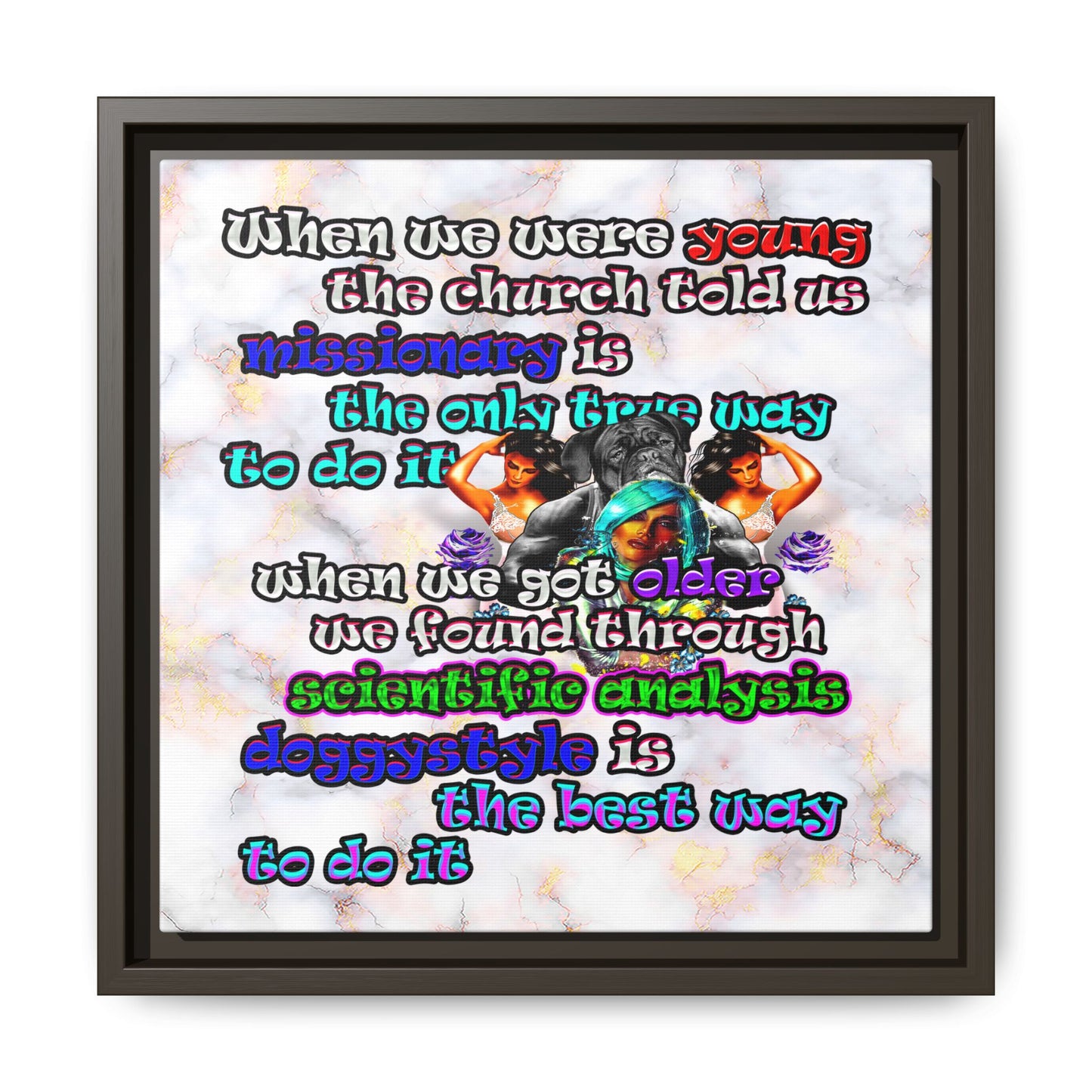 doggystyle - framed canvas art (white marble)