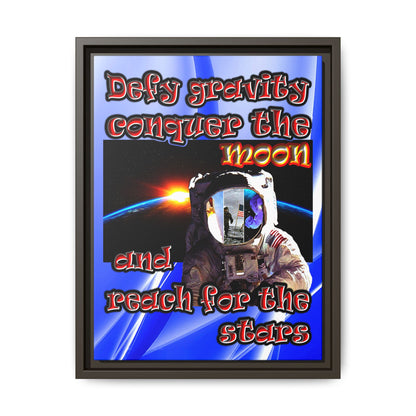 defy conquer reach - framed canvas art (blue-white wave)