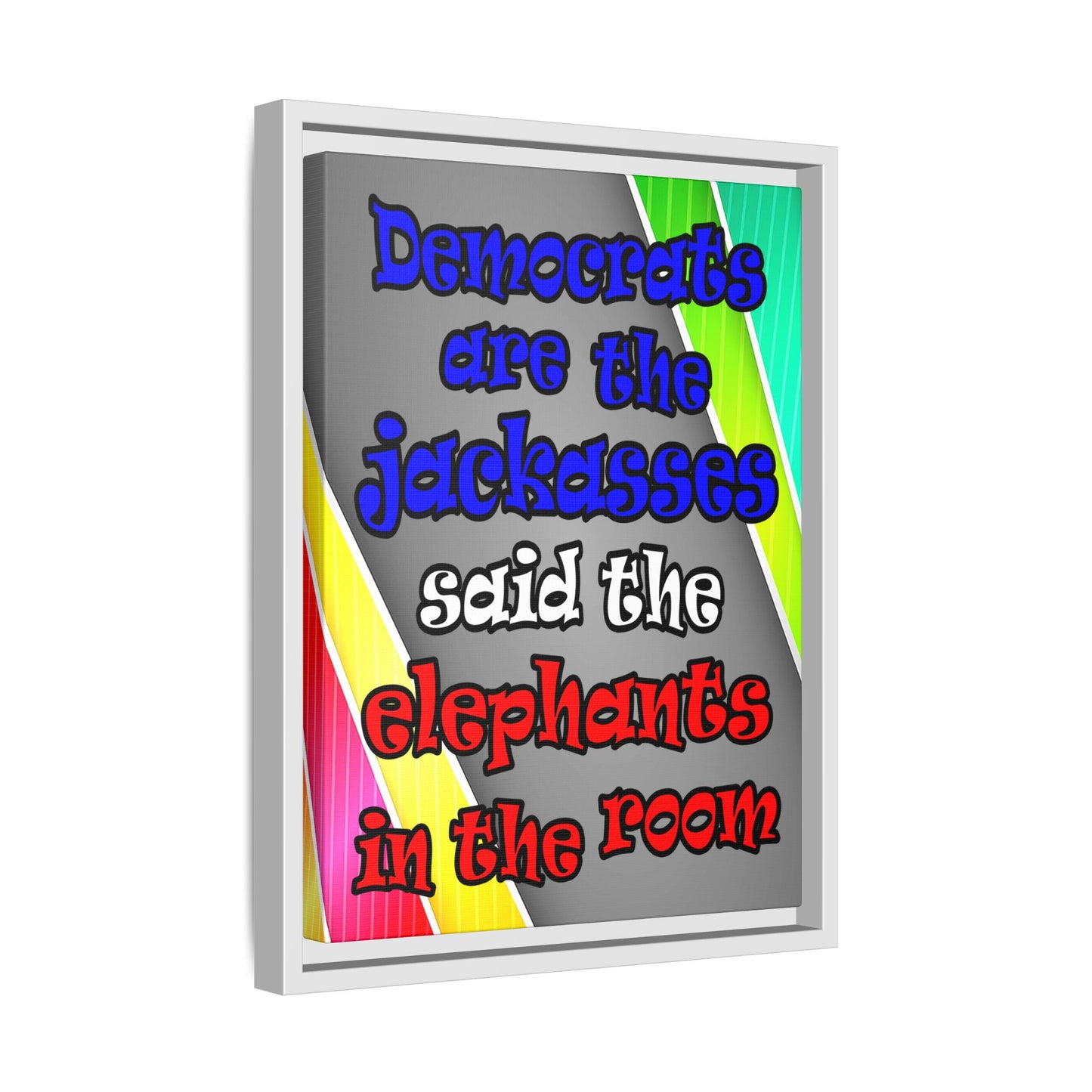 donkeys and elephants - framed canvas art (rainbow split)