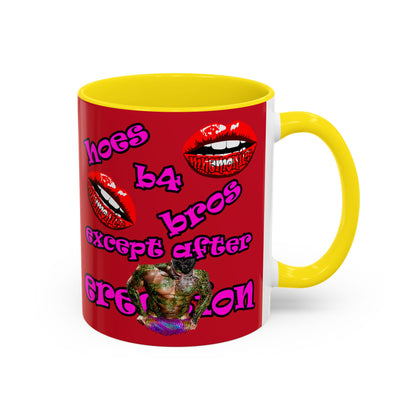 hoes b4 bros - Accent Mug (dark red)