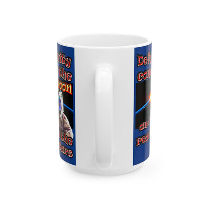 defy conquer reach - White Mug (dark blue)