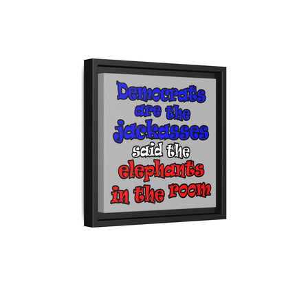 donkeys and elephants - framed canvas art (light grey)