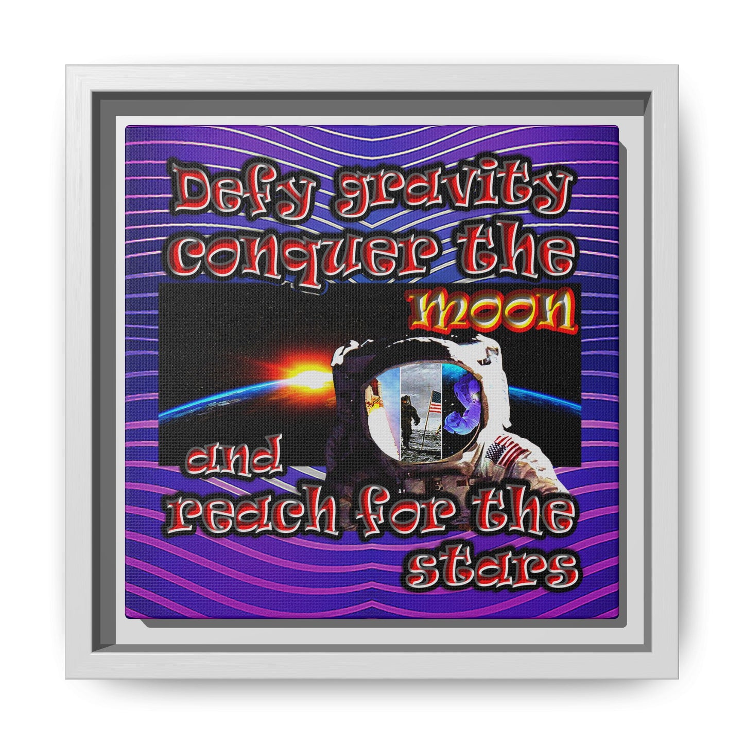 defy conquer reach - framed canvas art (purple wave)