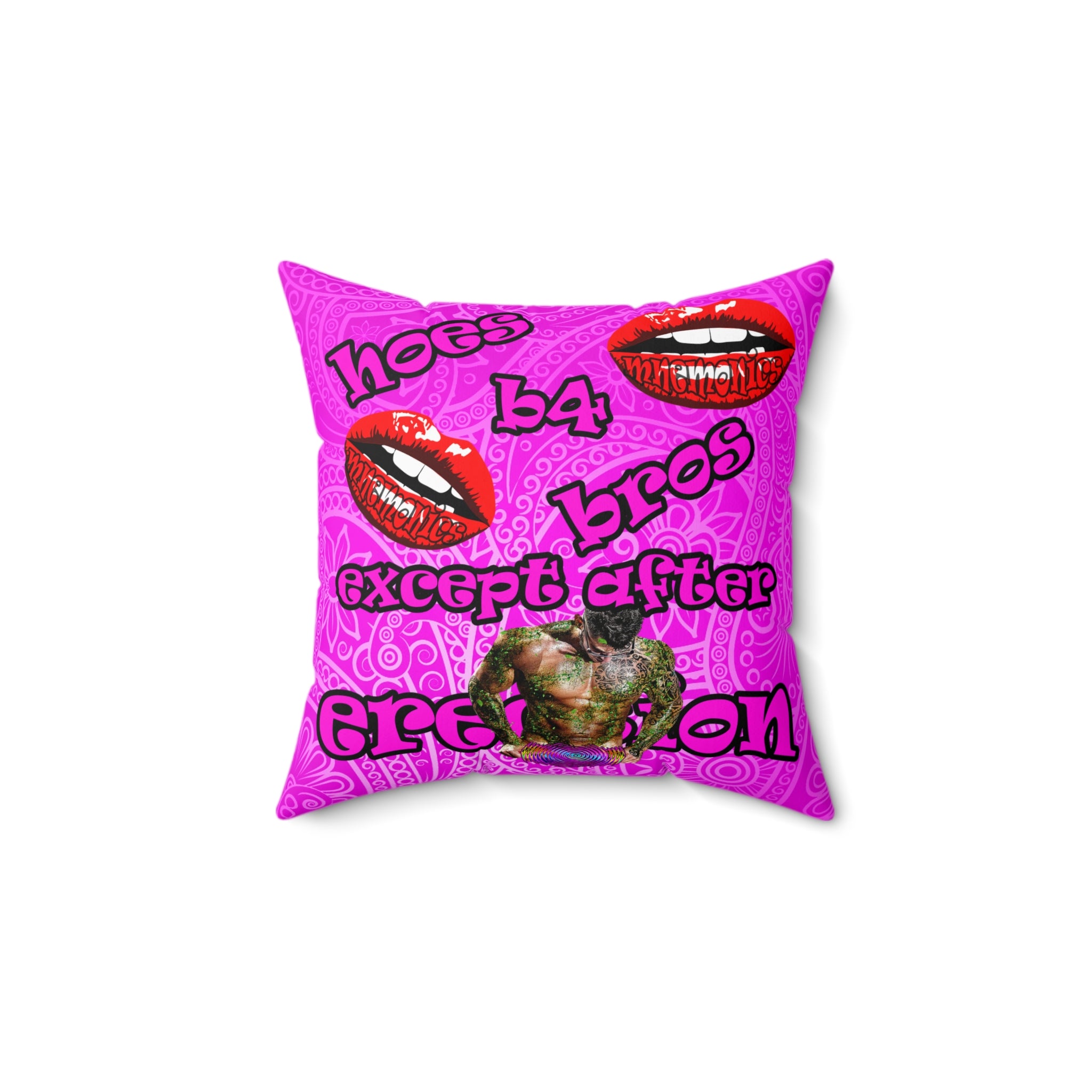 hoes b4 bros - Spun Polyester Square Pillow - (pink swirl)