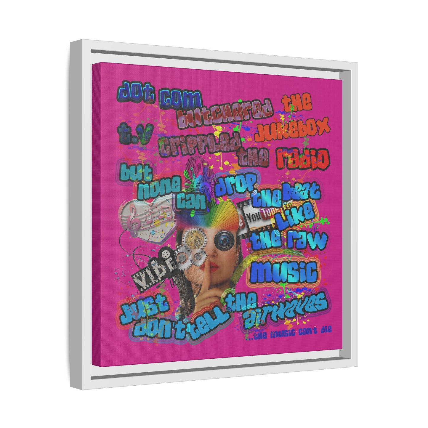 drop the beat - framed canvas art (pink)