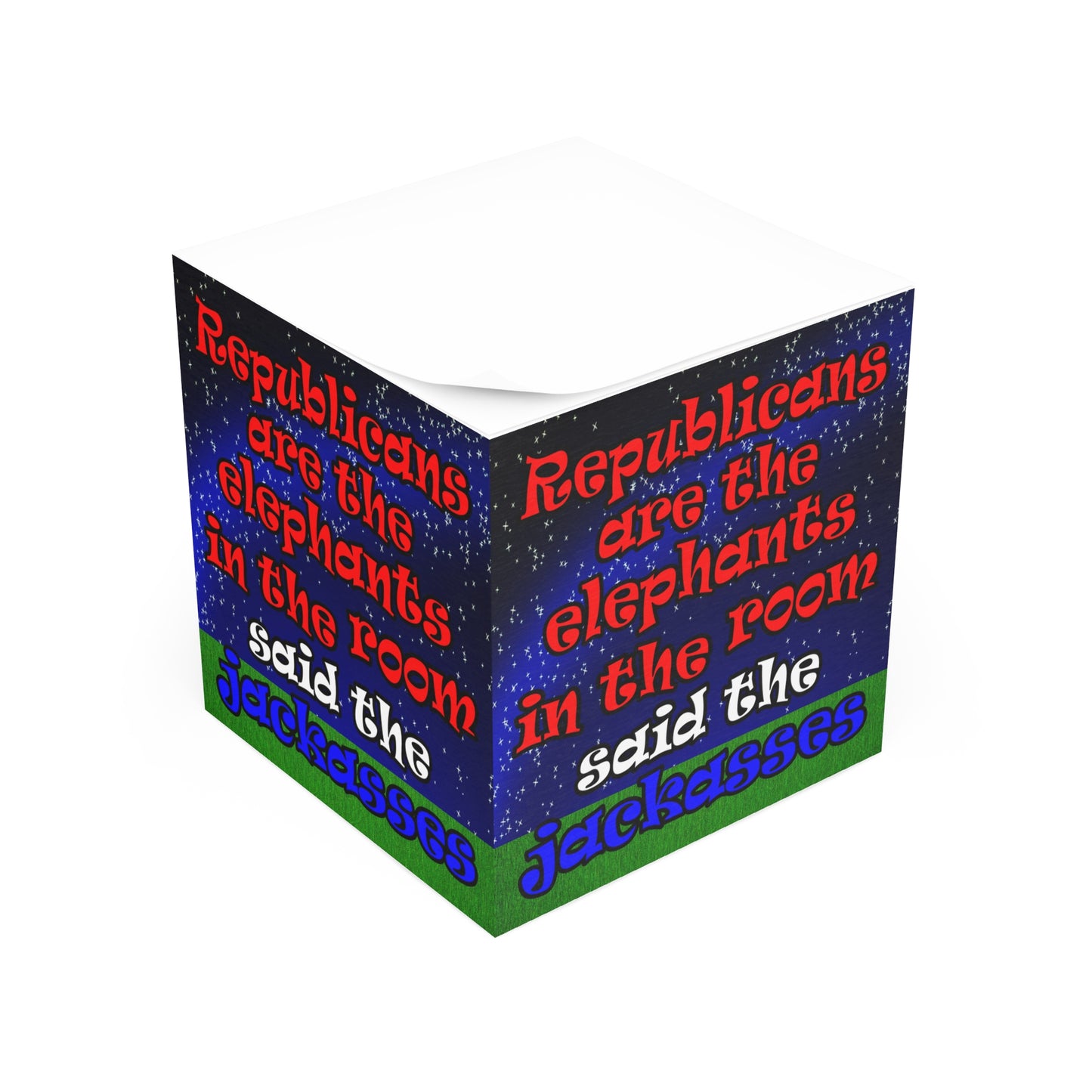 donkeys and elephants - note cube ('snoops' background)
