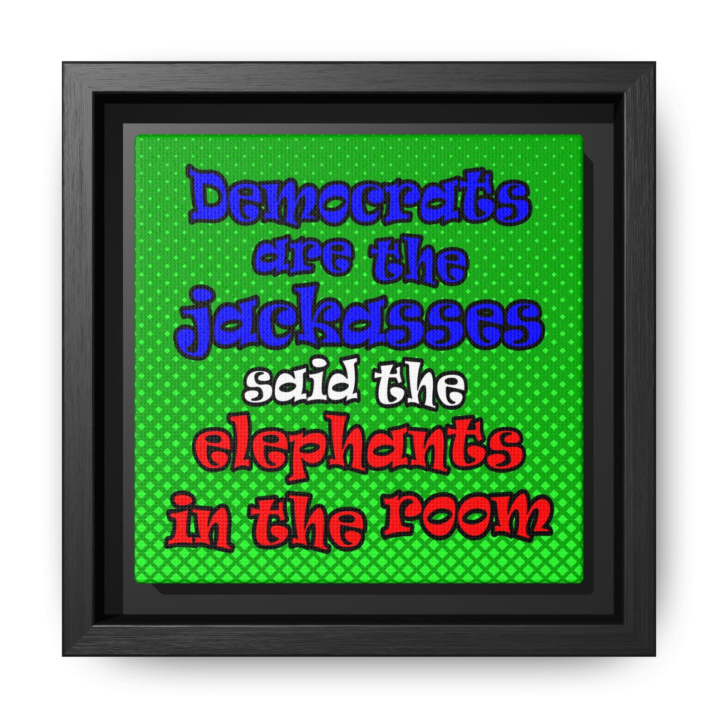 donkeys and elephants - framed canvas art (logo green)