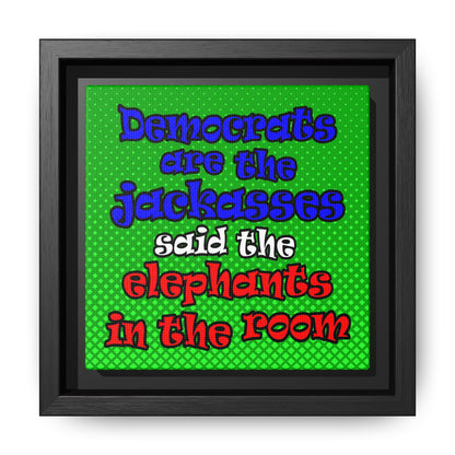 donkeys and elephants - framed canvas art (logo green)