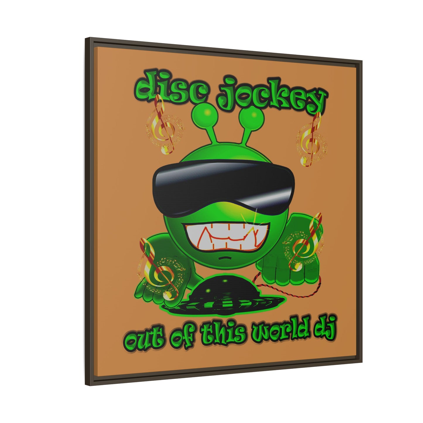 disc jockey - framed canvas art (light brown)