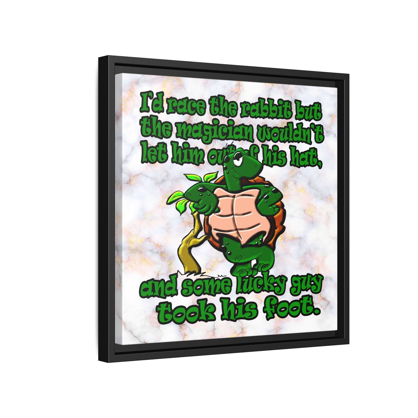 turtle race - framed canvas art (white marble)