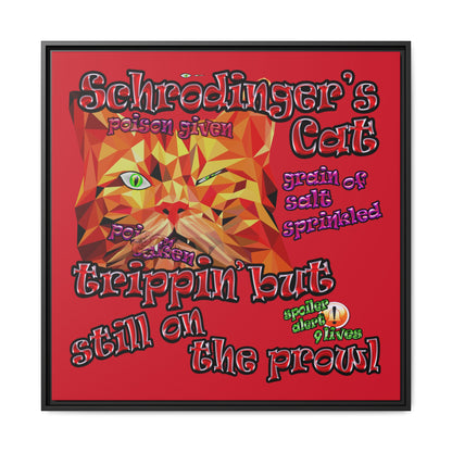schrodinger's cat - framed canvas art (dark red)
