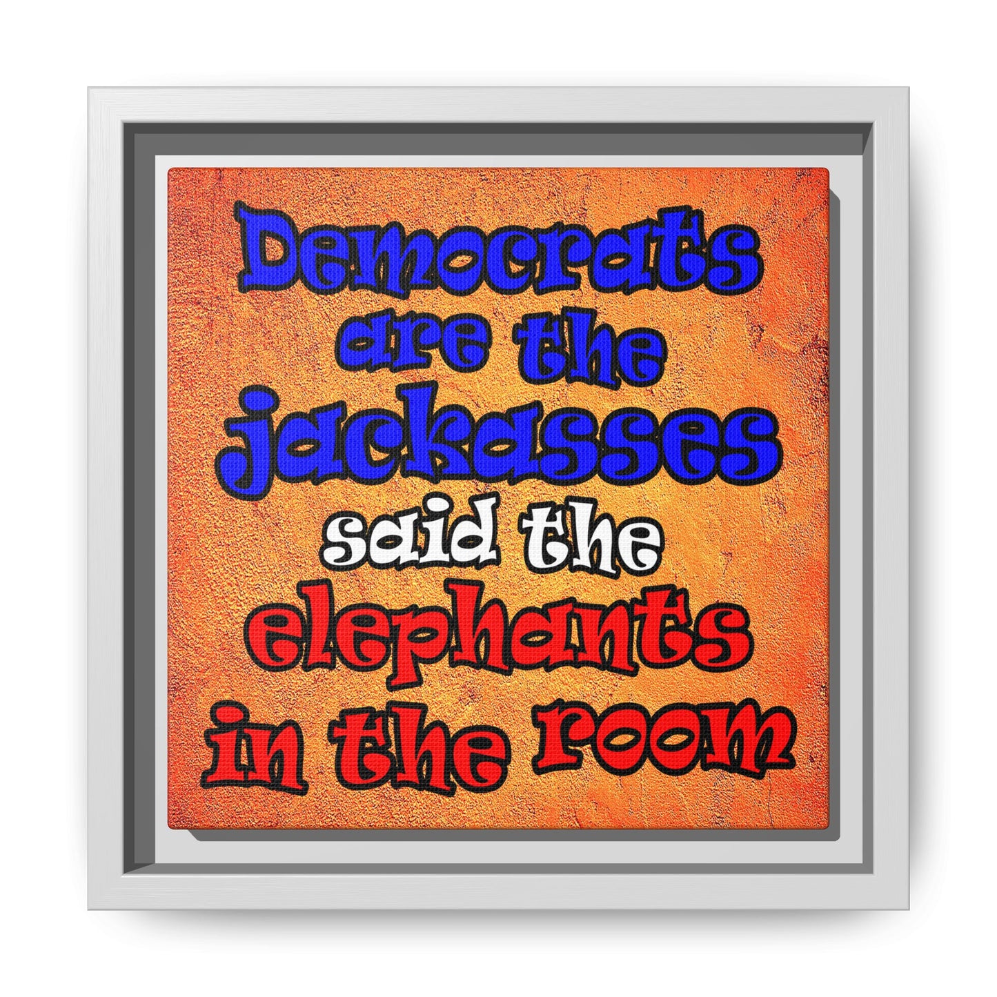 donkeys and elephants - framed canvas art (burnt orange)