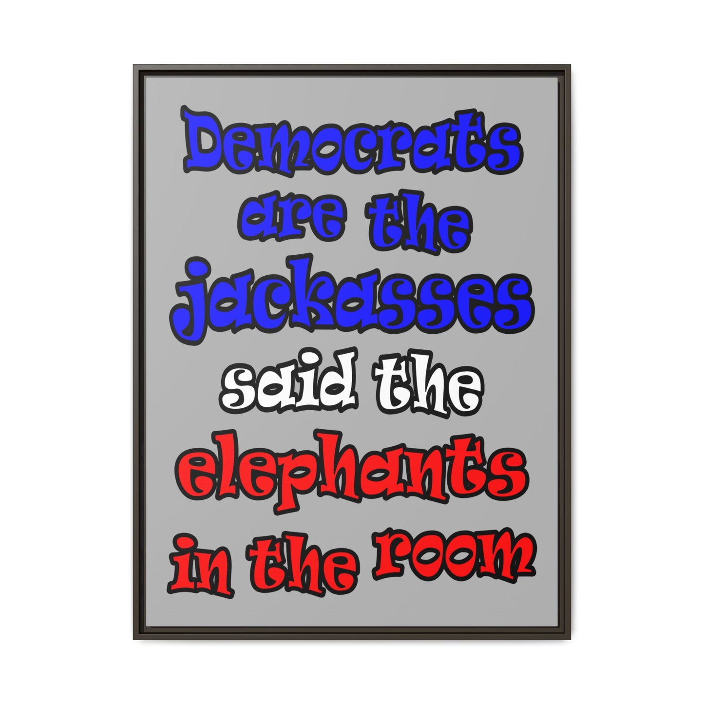 donkeys and elephants - framed canvas art (light grey)