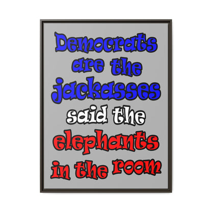donkeys and elephants - framed canvas art (light grey)