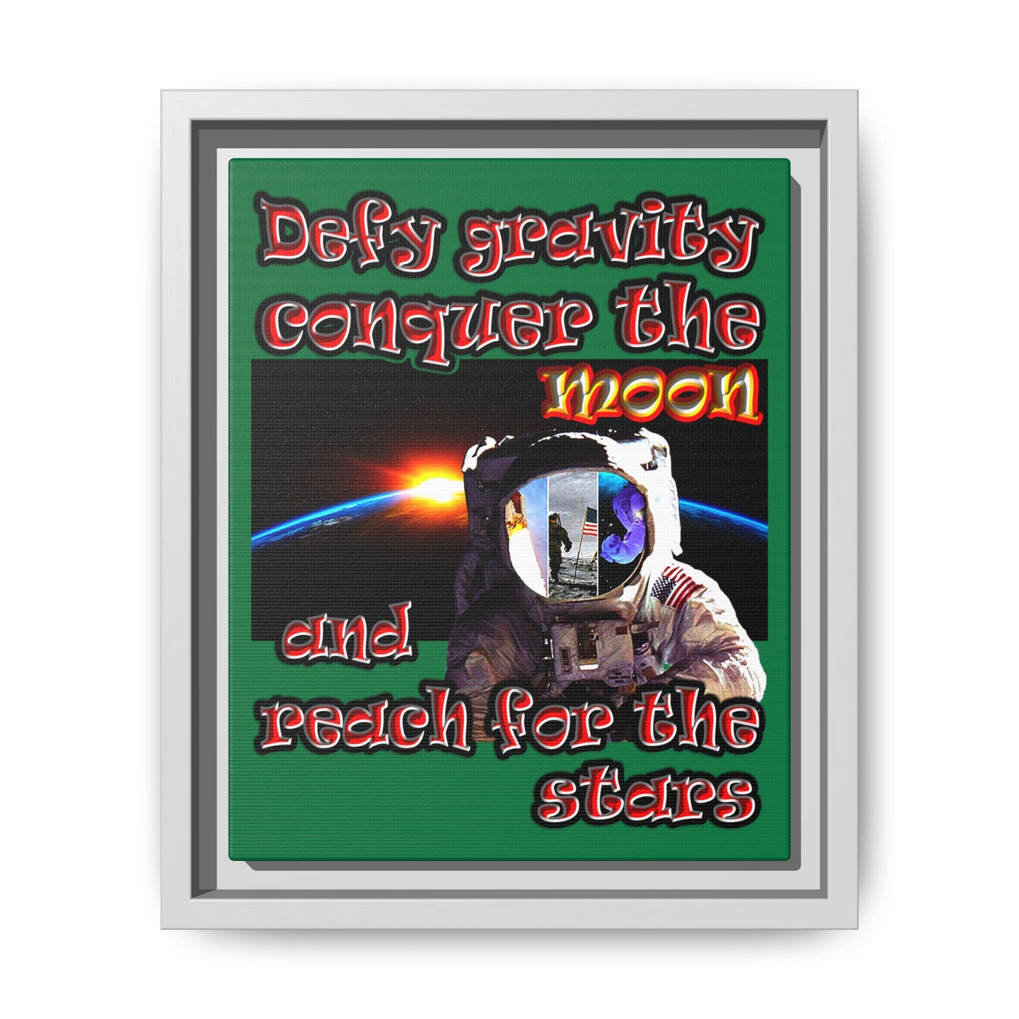 defy conquer reach - framed canvas art (dark green)