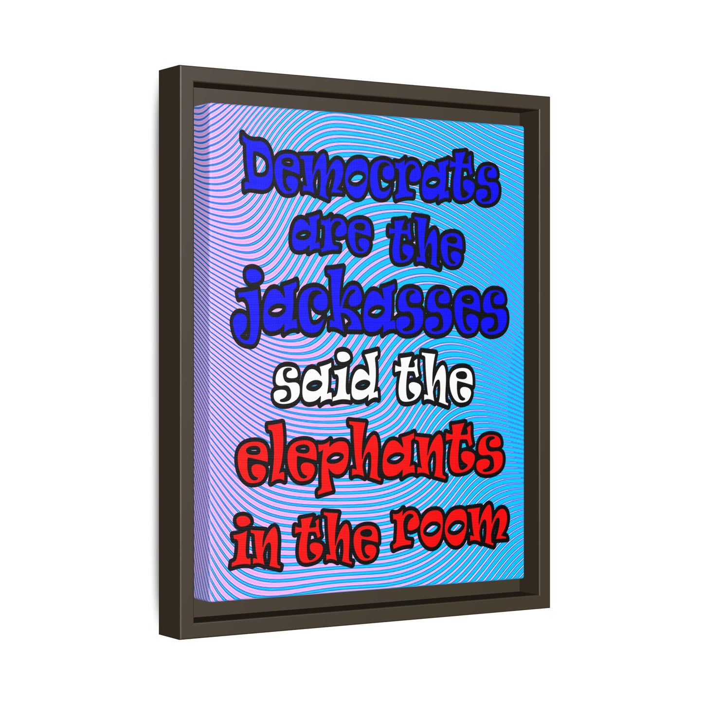 donkeys and elephants - framed canvas art (light blue-purple wave)