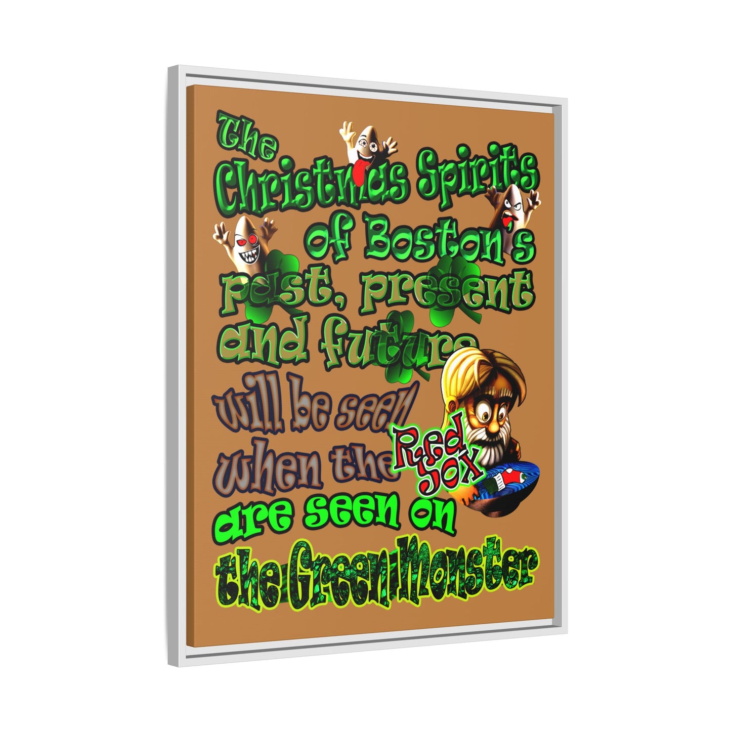 christmas spirits of boston - framed canvas art (light brown)