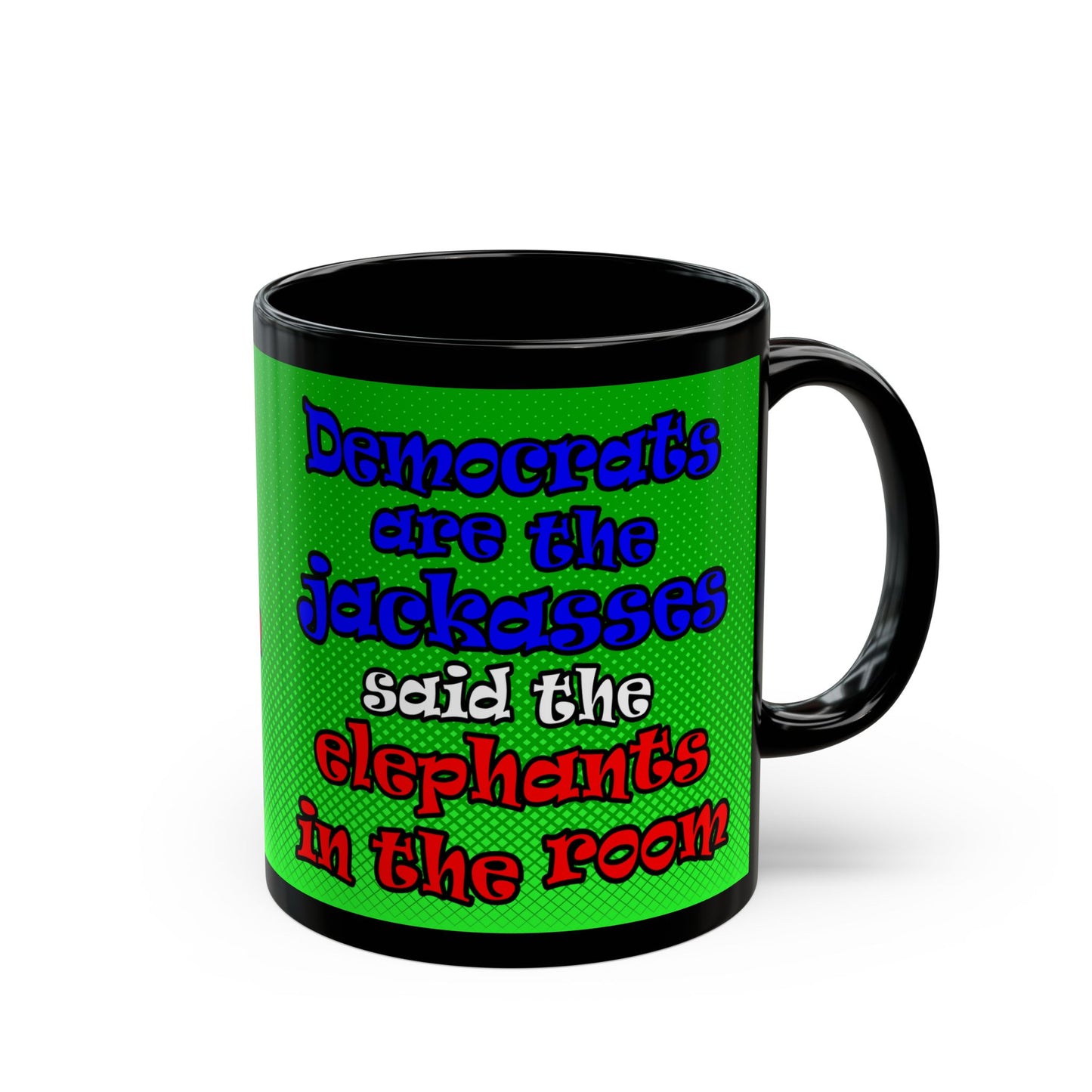 donkeys and elephants - Black Mug (logo green)