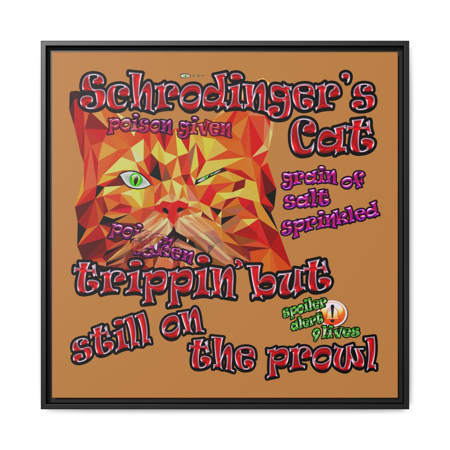 schrodinger's cat - framed canvas art (light brown)