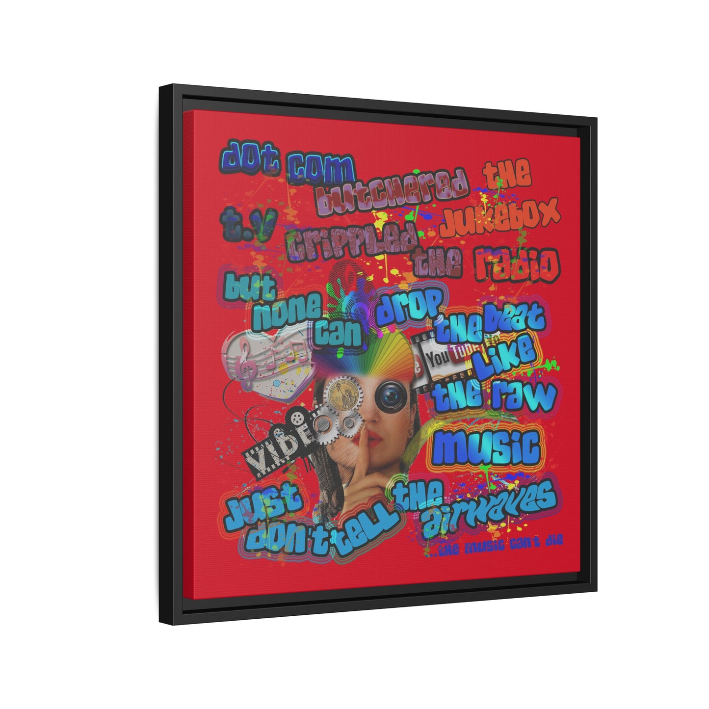 drop the beat - framed canvas art (dark red)