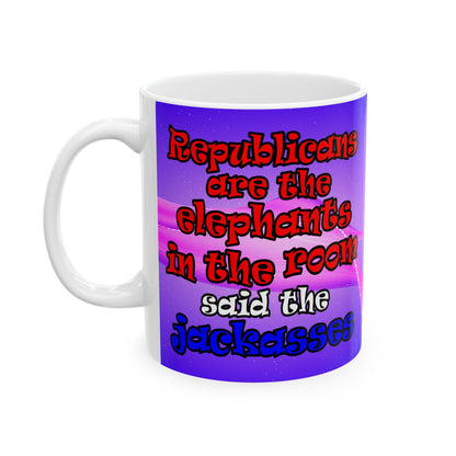 donkeys and elephants - White Mug (purple-pink wave)