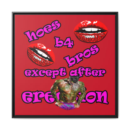 hoes b4 bros - framed canvas art (dark red)