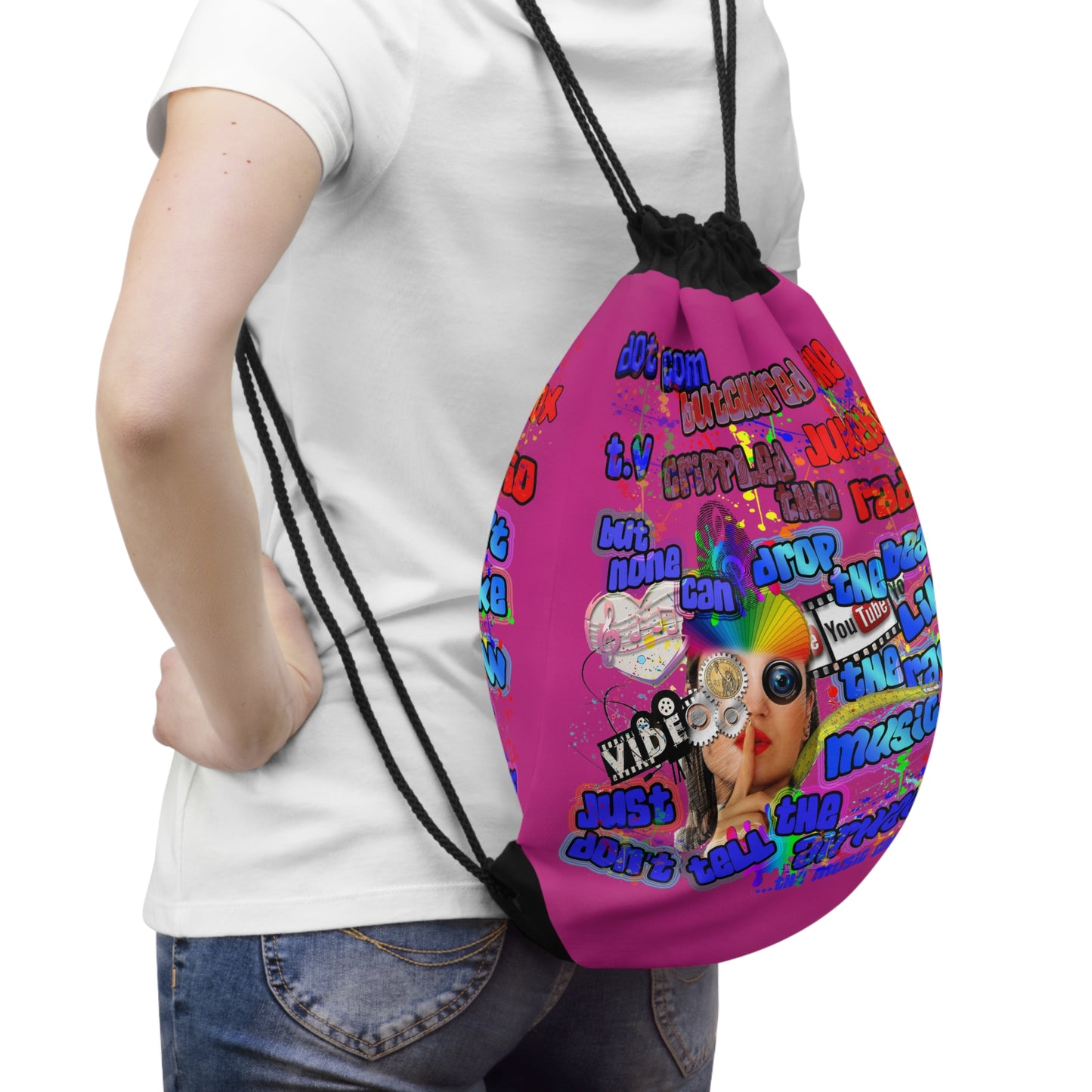 drop the beat - Drawstring Bag (pink)