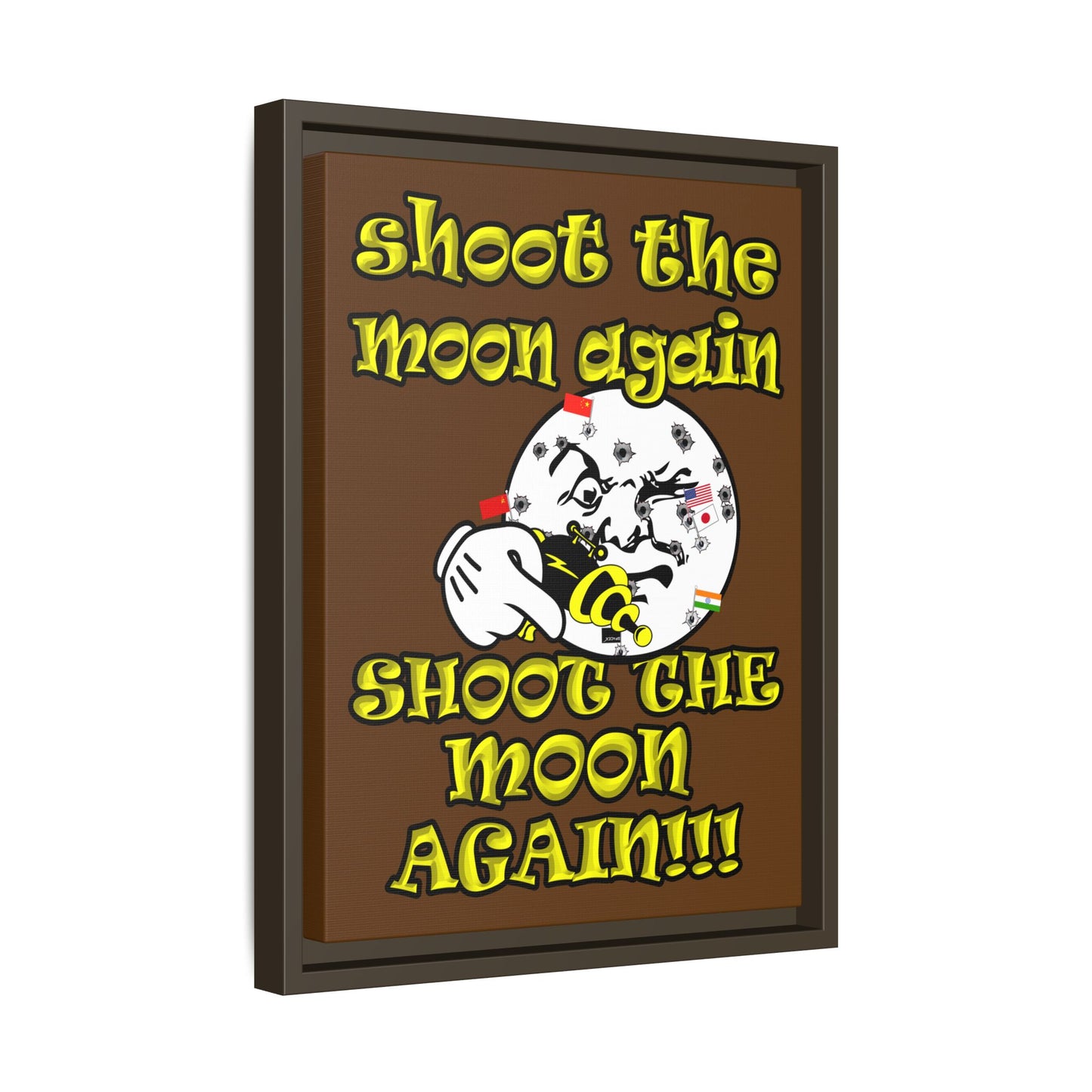 shoot the moon again - framed canvas art (brown)