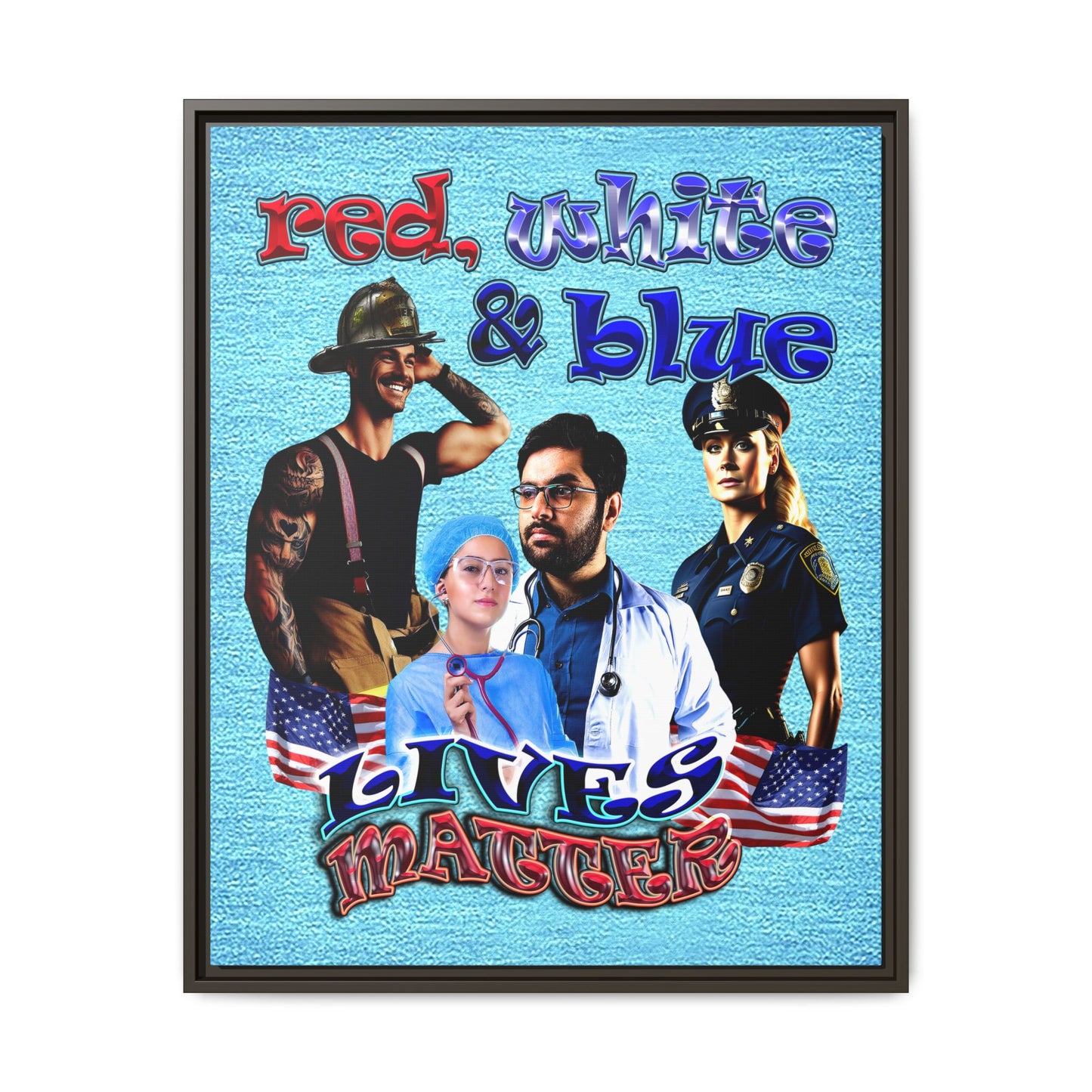 rw&b lives matter - framed canvas art (faded blue)