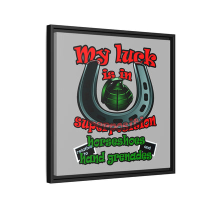 my luck - framed canvas art (light grey)