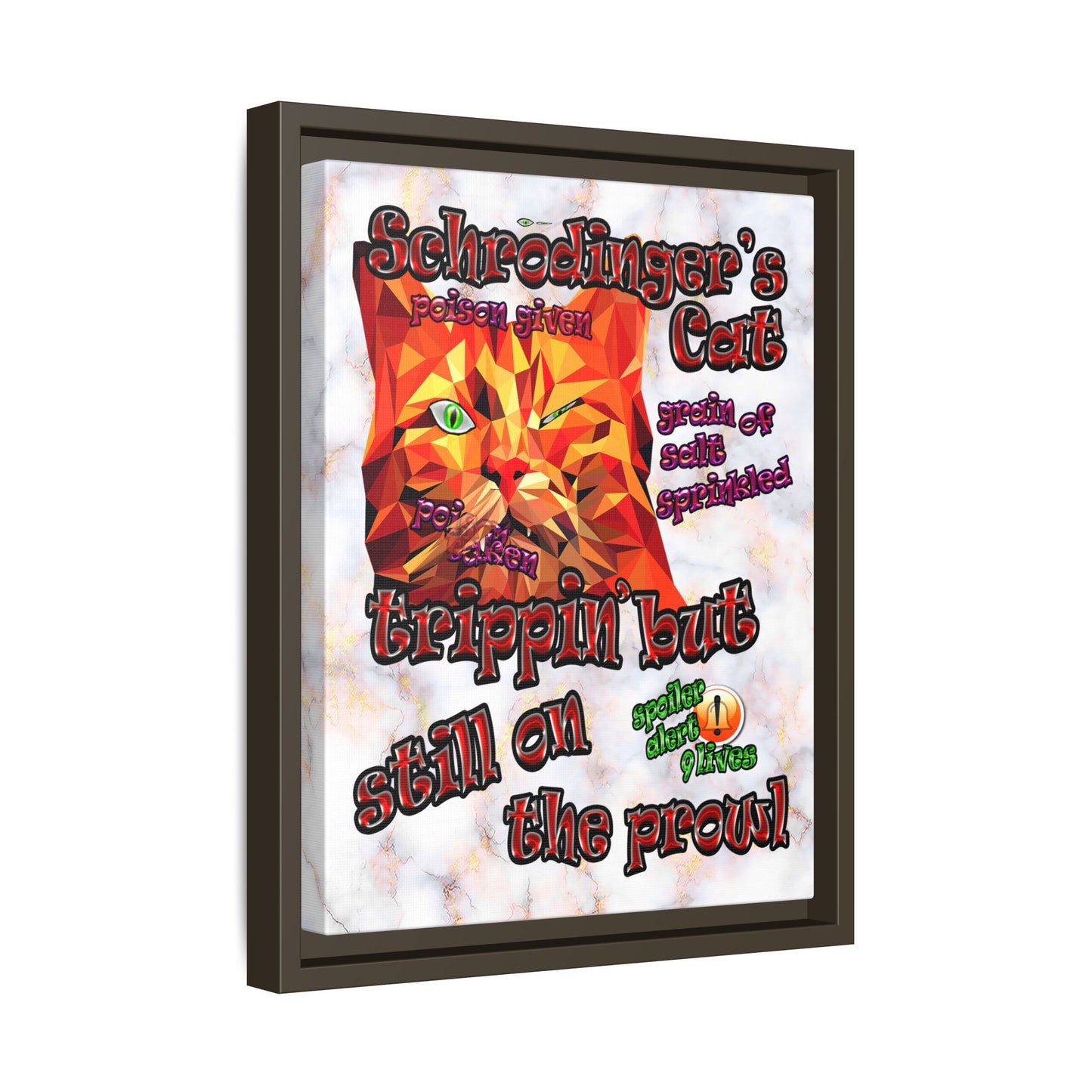 schrodinger's cat - framed canvas art (white marble)