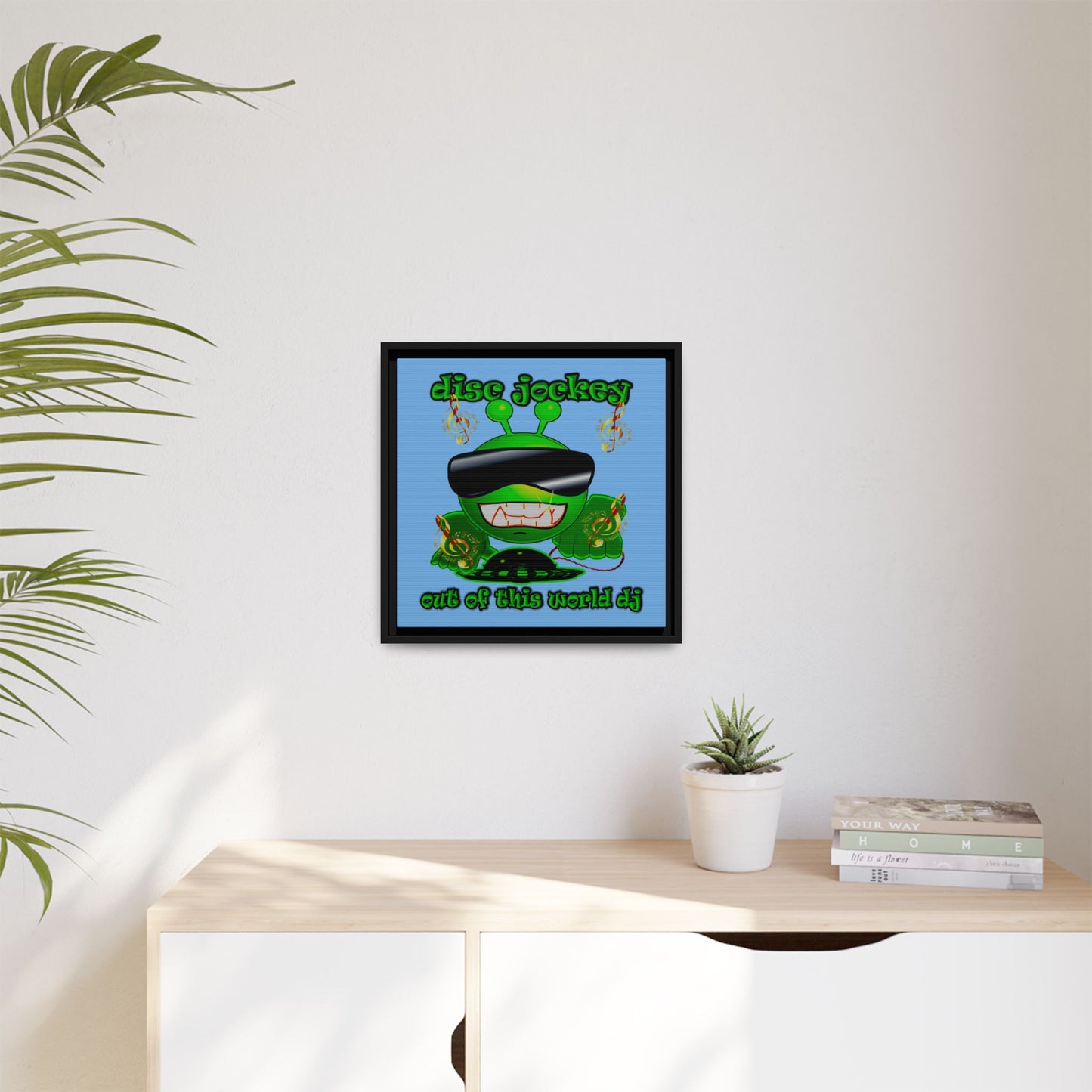disc jockey - framed canvas art (light blue)