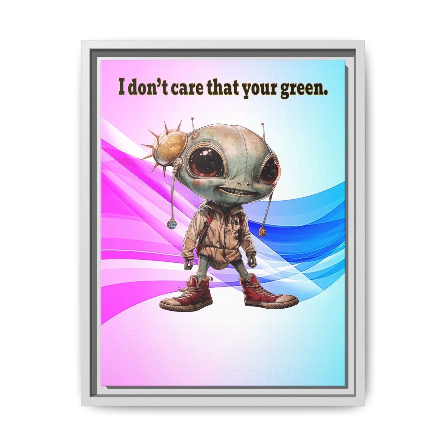 I don't care that your green - framed canvas art (light blue-pink wave)